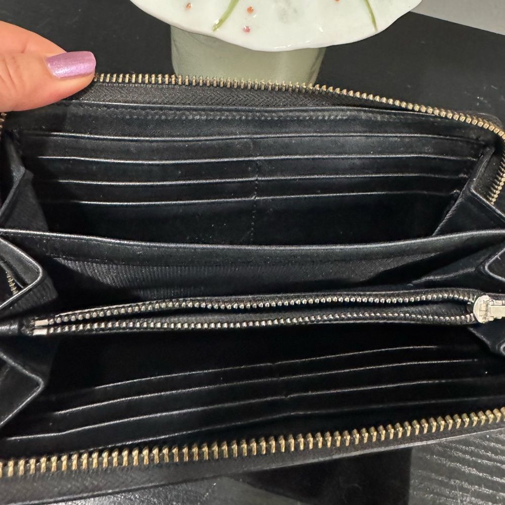 Coach Metallic Bronze Gold Black Pebbled Loved Leather Full Zip Wallet - Picture 3 of 7